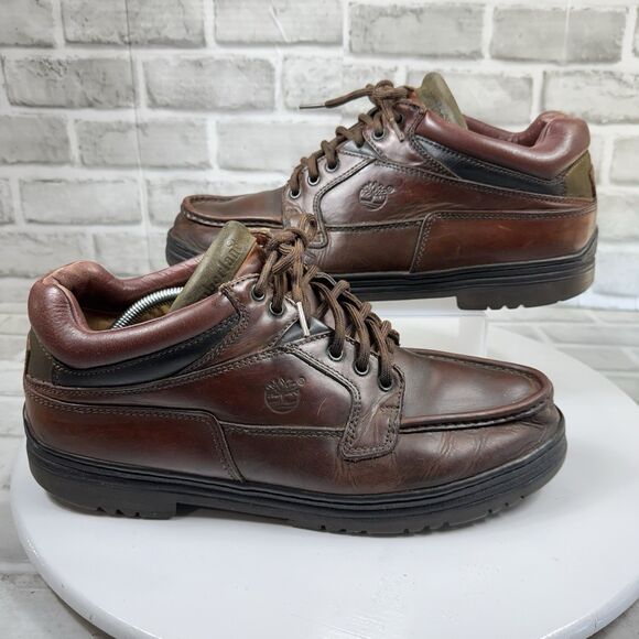 Timberland Men 13 M Burgundy Leather Vintage Moc Toe Gore-Tex Hiking Short Boot - Picture 1 of 12